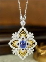 1ct Natural Sapphire Necklace 18K Gold