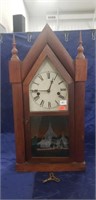 (1) Vintage Mantle Clock w/ (1) Key (20" Tall)