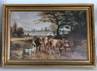 Early 20th century oil painting "Moving the
