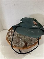 Wicker Centerpiece with Glasses and Cabelas Hat