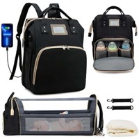 Diaper Bag Backpack with Foldable Crib  Black