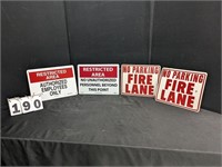 4 "No Parking" & "Restricted Area" Signs