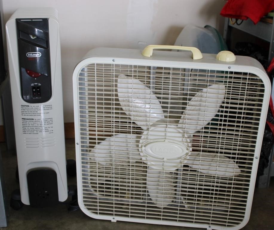 DeLonghi Space Heater & Lasco Box Fan