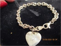 925 Bracelet w/Heart Charm-15.3 g