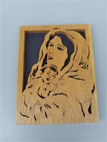 F1) Wooden Mary with Child Jesus Picture
