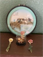 Flower Sugar Spoons, cork art and Jade art plate