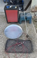 Rolling Cabinet, stool, weed clipper, Tin pan,