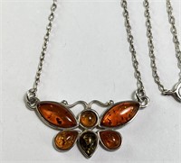 16" Sterling Baltic Amber Butterfly Necklace 5 Gr