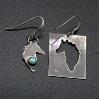 Turquoise Horse Form Pieced Earrings