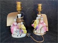 2 Colonial Man & Woman Ceramic Lamps