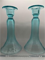 Vintage Aqua blue candle holders
