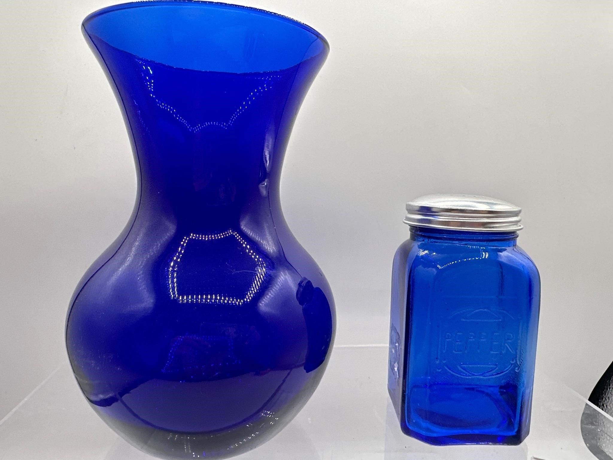 Cobalt blue vase and pepper shaker