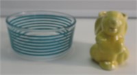 PYREX 6"D BOWL & CEREMIC POTTERY BUNNY. NICE.