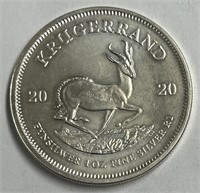 South Africa Krugerrand 1 Ounce Fine Silver Coin!