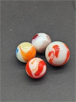 Lot Of 4 Orange Tinted Marbles Swirl