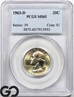 1963-D Washington Quarter, PCGS MS65, Guide: $30