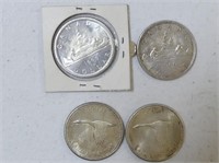 FOUR 1965-1967 CANADIAN SILVER $1 COINS