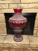 Antique cranberry color kerosene lamp