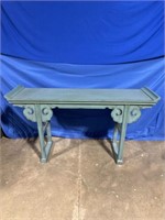 Wood turquoise colored entryway table, dimensions