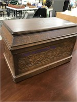 Wood-carved box w/ hinged lid, 17.5 x 10 x 11"tall