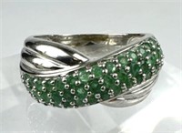 925 Silver & Emerald Gemstone Swirl Ring