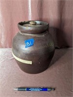 Brown Stoneware Crock Jar with Lid