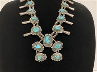 Sterling Turquoise Squash Blossom Necklace 130.7gr