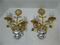 PAIR: MAISON BAGUES STYLE FLORAL WALL SCONCES