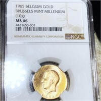 1965 Belgium Gold Medal NGC - MS66 10 GRAMS