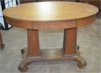 Antique 27"x44" Oak Library Double Pedestal Table