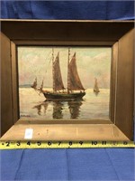 Oil on canvas framed Sailboat by S Rose