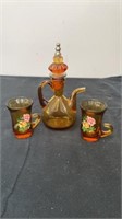 Vintage amber hand painted tea set
