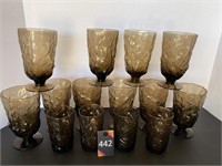 Seneca Glass Brown Crinkle Goblets & Glasses