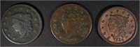1825 & 26 VG & 1844 VF LARGE CENTS