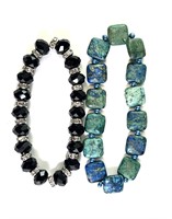 Turquoise & Black Glass/Rhinestone Bracelets