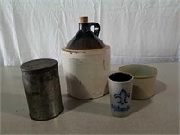Stoneware countertop jug, butter crock, Rowe