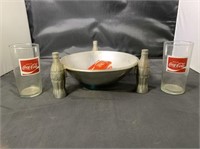 Coca Cola Collectibles- Metal Bowl & 2 Glasses