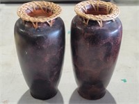 Two Unique Vases W/Wicker Tops