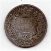 1844 Great Britain 6 Pence Silver Coin
