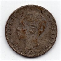 1900 Spain 1 Peseta Silver Coin