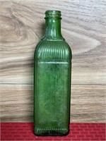 Vintage green glass art deco bottle 8" tall