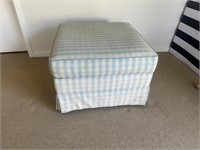 Striped Light Blue & White Checked Padded Ottoman
