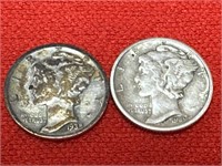 1938 & 1939-D Mercury Silver Dimes