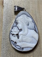 STERLING SILVER CARVED CAMEO PENDANT SIGNED