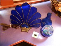 Assorted Blue Glass Items - Lamp - Snow Globe