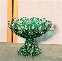Art Glass Green Compote