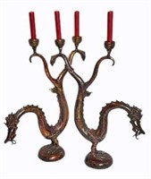 Pair of Cast Metal Dragon Candle Holders