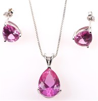 ~7.5CTW PINK SAPPHIRE STERLING SILVER LADIES SET