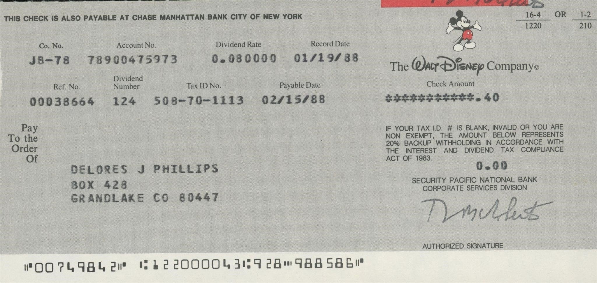Delores Phillips personal check
