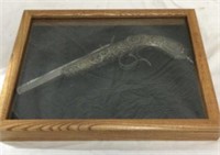 Replica Pistol from 1800s Inside Wood Display